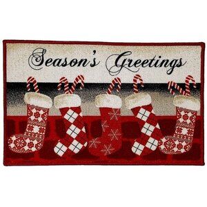Simply Holiday Rug Christmas Greetings Accent Scatter Mat Red White 17.5 X 28